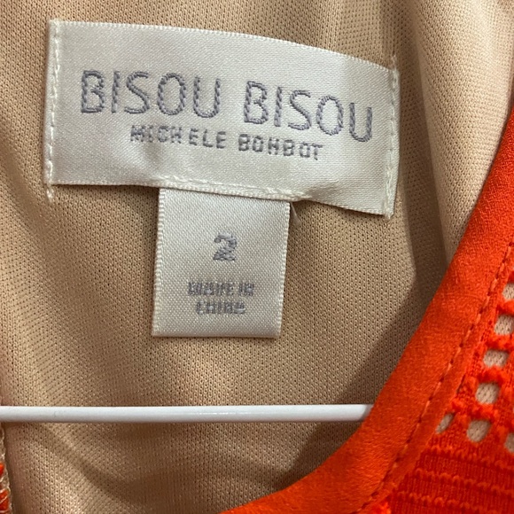 Ladies Size 2 Dark Orange Dress Long Maxi Tapered Length Lace Tan Under Bisou - Picture 10 of 13